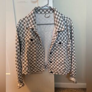 White and grey checkered jacket